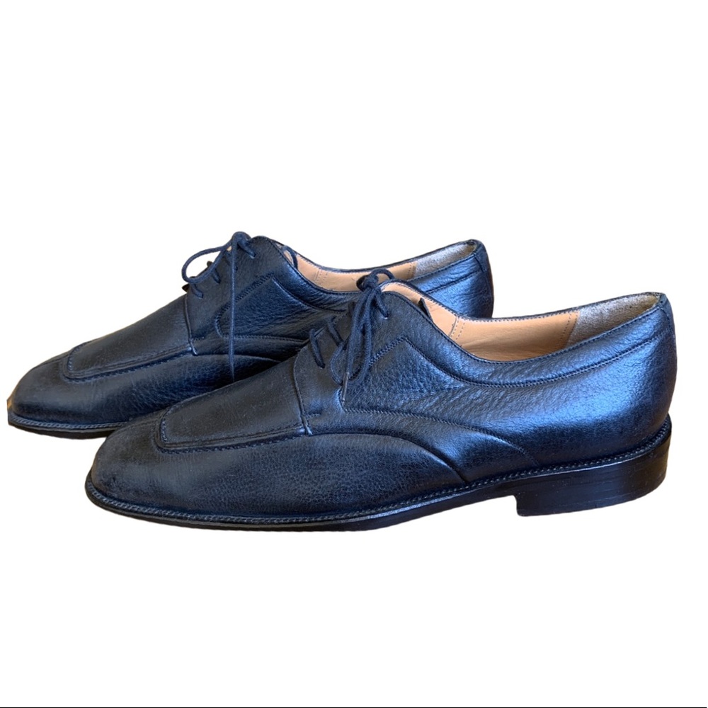 Mezlan Black Pebbled Leather Derby Shoes